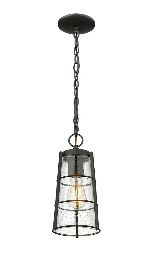 Z-Lite Helix 6" W x 14" H 1-Light Black Aluminum Outdoor Chain Mount Ceiling Fixture With Clear Seedy Glass Shade