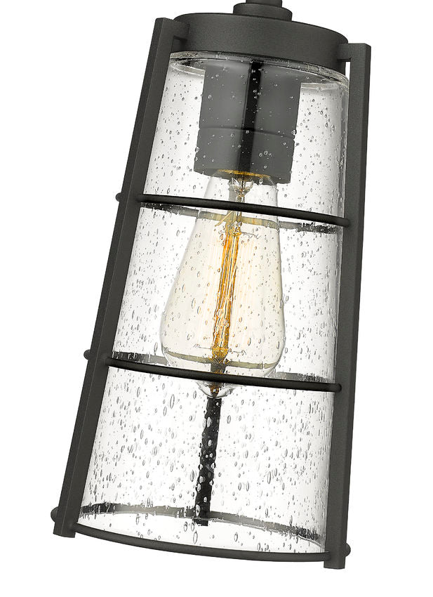 Z-Lite Helix 6" W x 14" H 1-Light Black Aluminum Outdoor Chain Mount Ceiling Fixture With Clear Seedy Glass Shade
