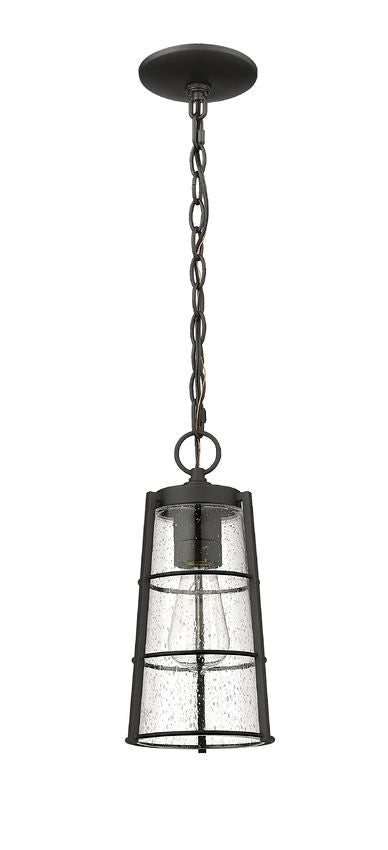 Z-Lite Helix 6" W x 14" H 1-Light Black Aluminum Outdoor Chain Mount Ceiling Fixture With Clear Seedy Glass Shade