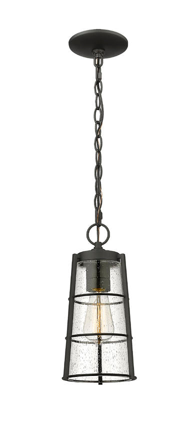 Z-Lite Helix 6" W x 14" H 1-Light Black Aluminum Outdoor Chain Mount Ceiling Fixture With Clear Seedy Glass Shade