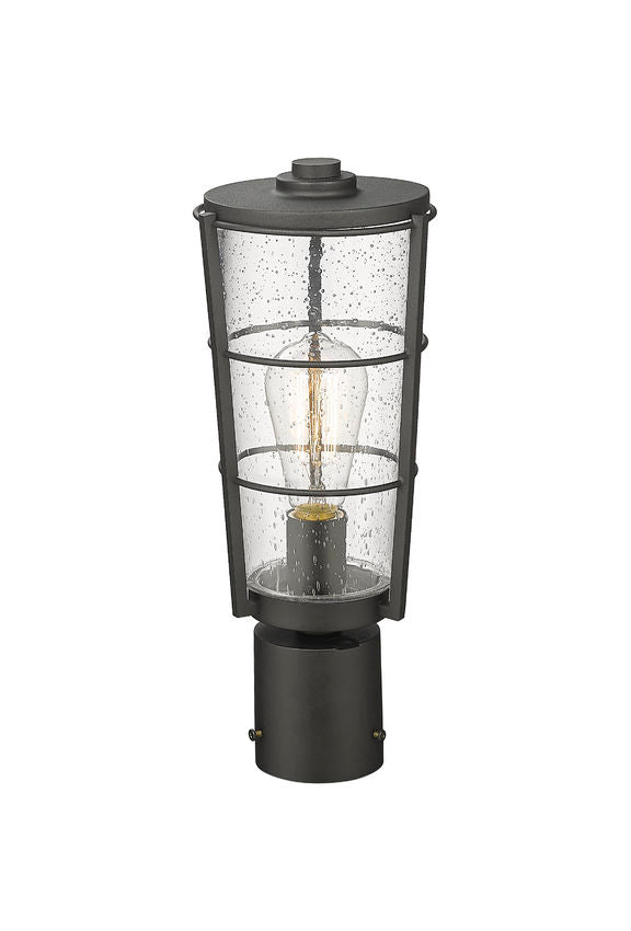 Z-Lite Helix 6" W x 15" H 1-Light Black Outdoor Post Mount Fixture With Clear Seedy Glass Shade