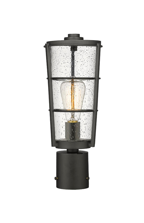 Z-Lite Helix 6" W x 15" H 1-Light Black Outdoor Post Mount Fixture With Clear Seedy Glass Shade