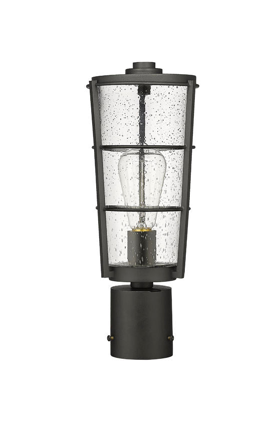 Z-Lite Helix 6" W x 15" H 1-Light Black Outdoor Post Mount Fixture With Clear Seedy Glass Shade
