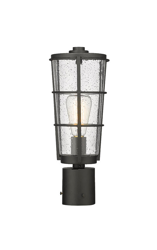 Z-Lite Helix 6" W x 15" H 1-Light Black Outdoor Post Mount Fixture With Clear Seedy Glass Shade