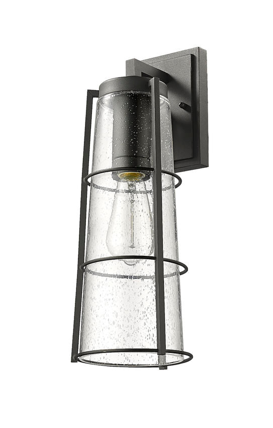Z-Lite Helix 6" W x 17" H 1-Light Black Aluminum Outdoor Wall Sconce With Clear Seedy Glass Shade