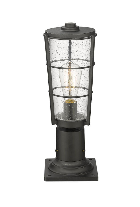Z-Lite Helix 6" W x 17" H 1-Light Black Outdoor Pier Mounted Fixture and Square Pier Mount Hardware With Clear Seedy Glass Shade