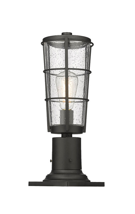 Z-Lite Helix 6" W x 17" H 1-Light Black Outdoor Pier Mounted Fixture and Square Pier Mount Hardware With Clear Seedy Glass Shade