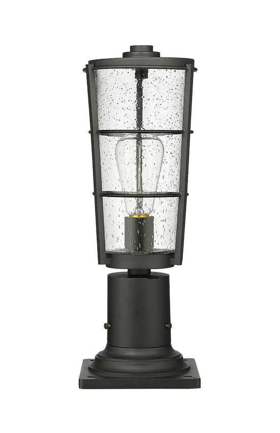 Z-Lite Helix 6" W x 17" H 1-Light Black Outdoor Pier Mounted Fixture and Square Pier Mount Hardware With Clear Seedy Glass Shade