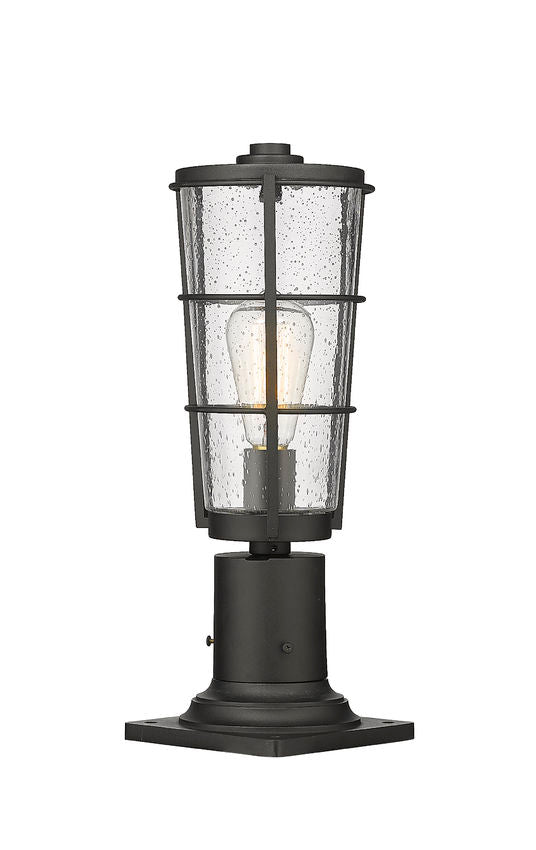 Z-Lite Helix 6" W x 17" H 1-Light Black Outdoor Pier Mounted Fixture and Square Pier Mount Hardware With Clear Seedy Glass Shade