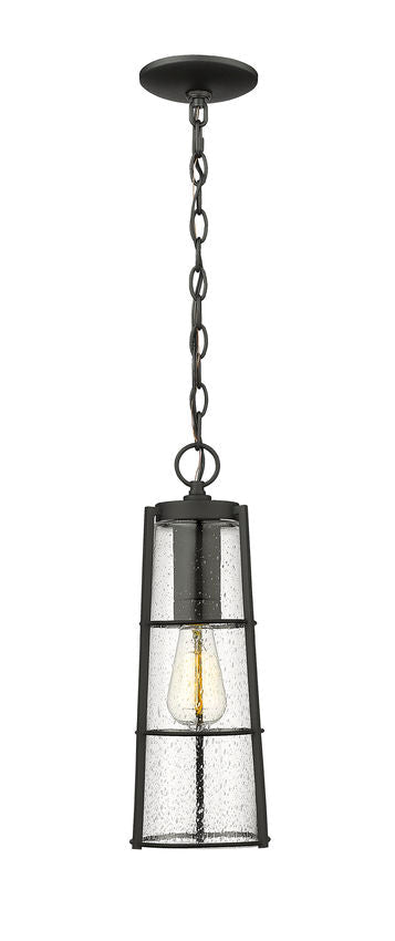 Z-Lite Helix 6" W x 18" H 1-Light Black Aluminum Outdoor Chain Mount Ceiling Fixture With Clear Seedy Glass Shade