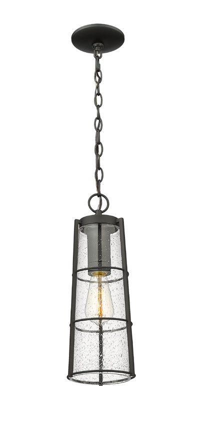 Z-Lite Helix 6" W x 18" H 1-Light Black Aluminum Outdoor Chain Mount Ceiling Fixture With Clear Seedy Glass Shade