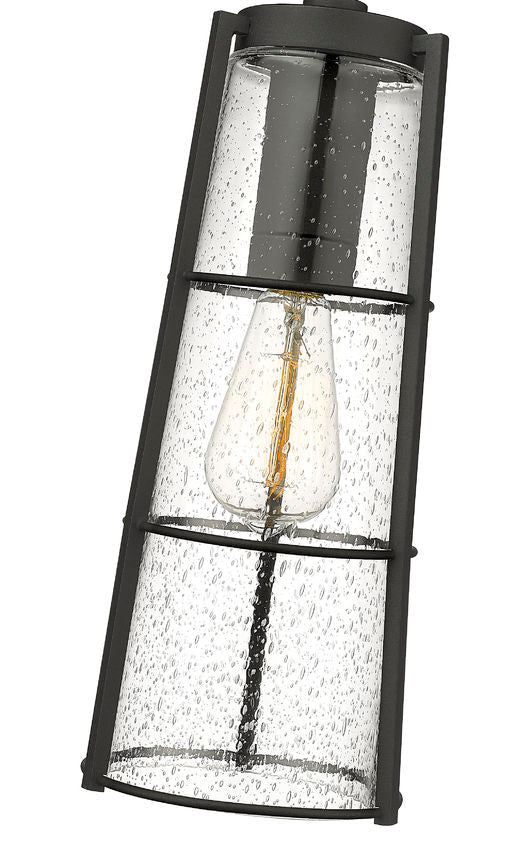 Z-Lite Helix 6" W x 18" H 1-Light Black Aluminum Outdoor Chain Mount Ceiling Fixture With Clear Seedy Glass Shade