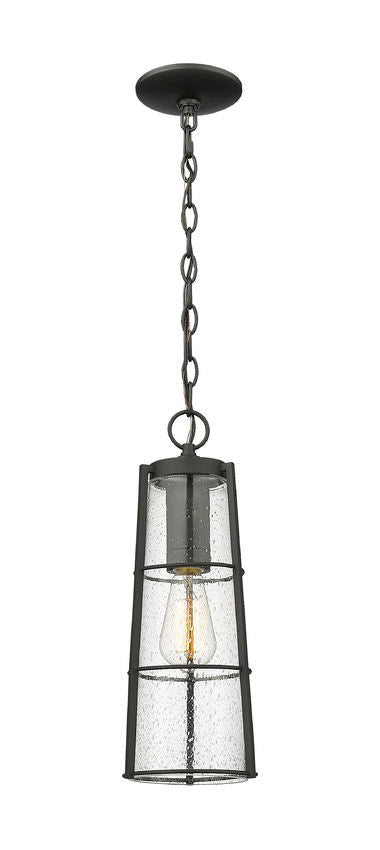 Z-Lite Helix 6" W x 18" H 1-Light Black Aluminum Outdoor Chain Mount Ceiling Fixture With Clear Seedy Glass Shade