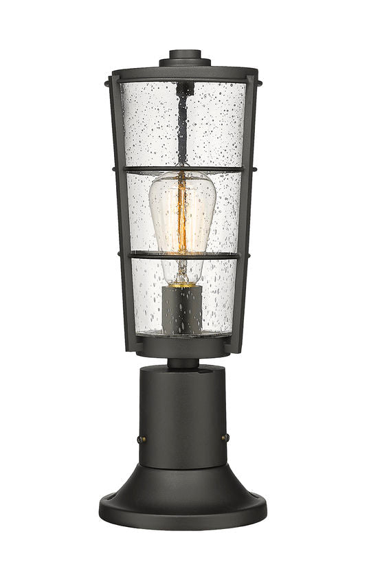 Z-Lite Helix 6" W x 18" H 1-Light Black Outdoor Pier Mounted Fixture and Round Pier Mount Hardware With Clear Seedy Glass Shade