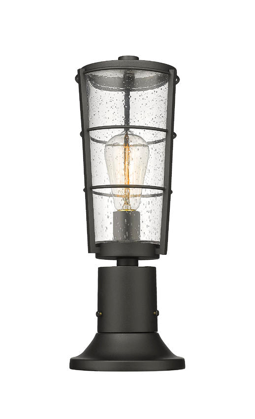 Z-Lite Helix 6" W x 18" H 1-Light Black Outdoor Pier Mounted Fixture and Round Pier Mount Hardware With Clear Seedy Glass Shade