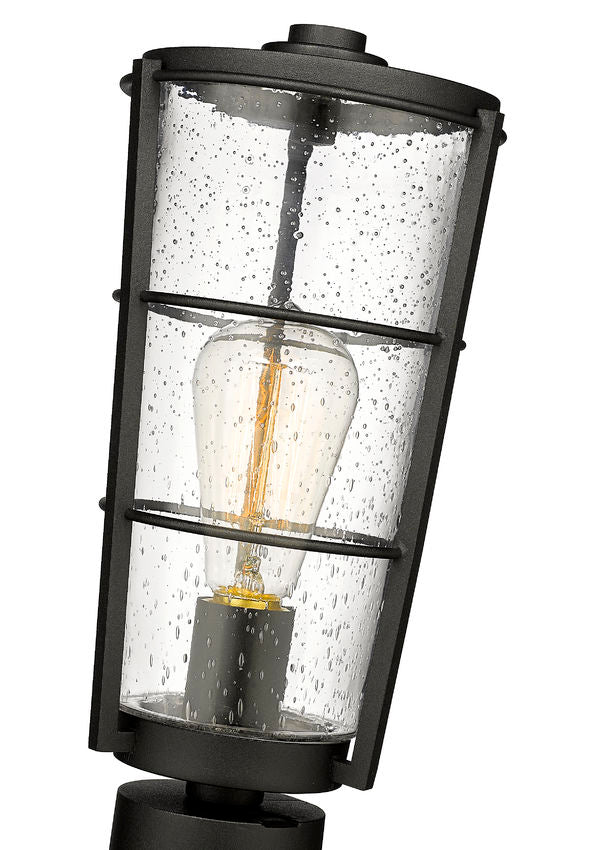 Z-Lite Helix 6" W x 18" H 1-Light Black Outdoor Pier Mounted Fixture and Round Pier Mount Hardware With Clear Seedy Glass Shade