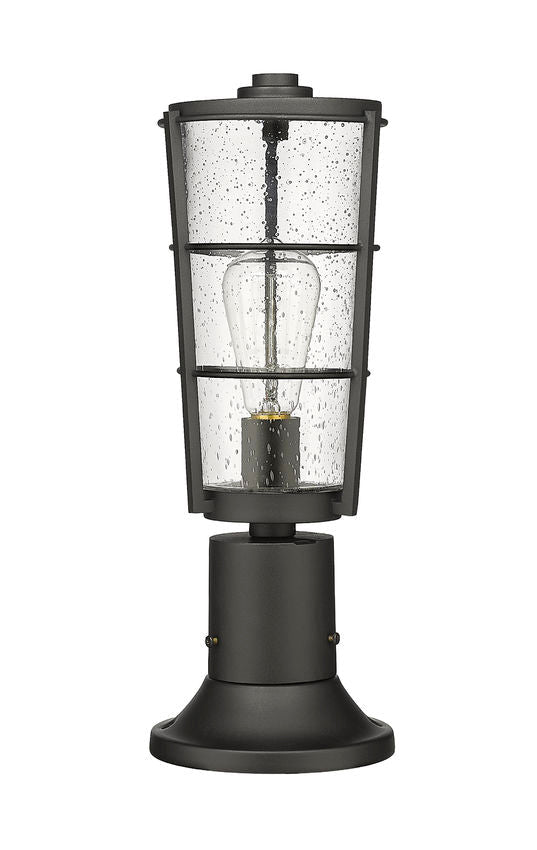 Z-Lite Helix 6" W x 18" H 1-Light Black Outdoor Pier Mounted Fixture and Round Pier Mount Hardware With Clear Seedy Glass Shade