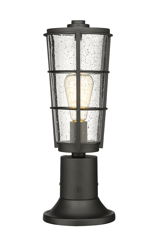 Z-Lite Helix 6" W x 18" H 1-Light Black Outdoor Pier Mounted Fixture and Round Pier Mount Hardware With Clear Seedy Glass Shade