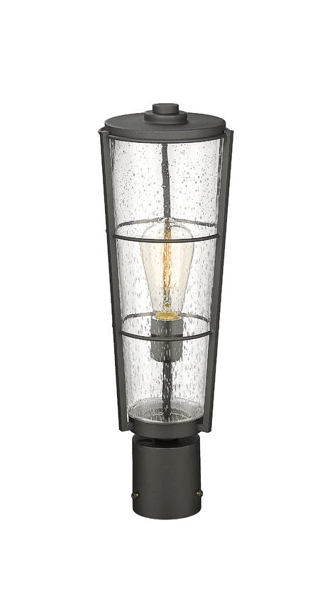 Z-Lite Helix 6" W x 20" H 1-Light Black Outdoor Post Mount Fixture With Clear Seedy Glass Shade
