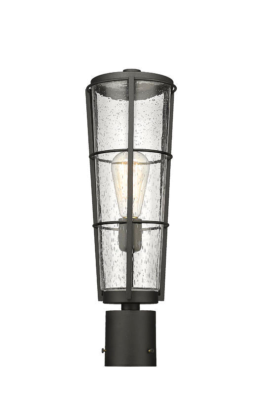 Z-Lite Helix 6" W x 20" H 1-Light Black Outdoor Post Mount Fixture With Clear Seedy Glass Shade