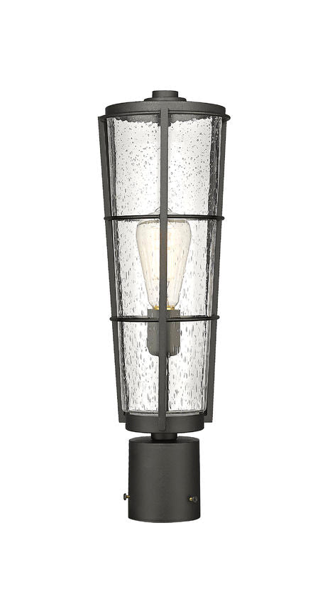 Z-Lite Helix 6" W x 20" H 1-Light Black Outdoor Post Mount Fixture With Clear Seedy Glass Shade