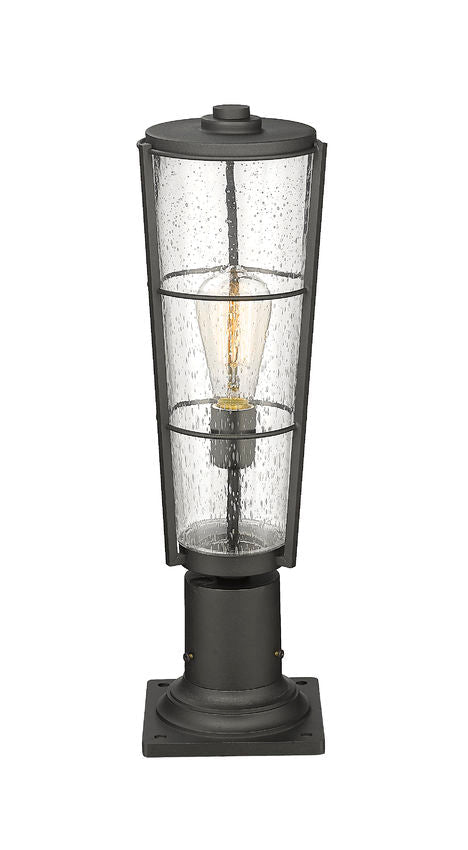 Z-Lite Helix 6" W x 21" H 1-Light Black Outdoor Pier Mounted Fixture and Square Pier Mount Hardware With Clear Seedy Glass Shade