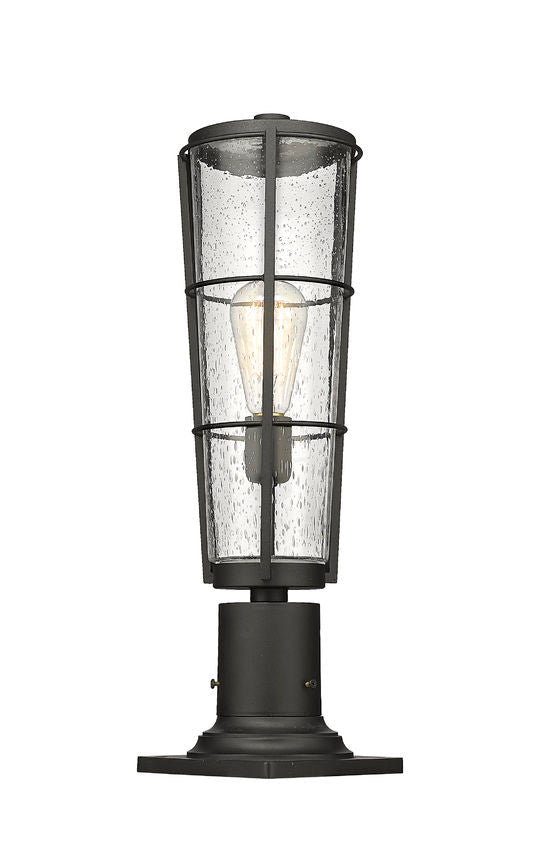 Z-Lite Helix 6" W x 21" H 1-Light Black Outdoor Pier Mounted Fixture and Square Pier Mount Hardware With Clear Seedy Glass Shade