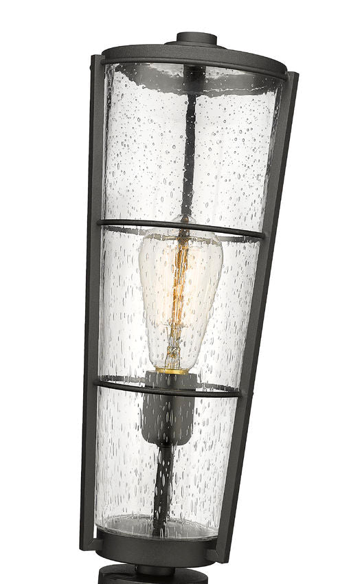 Z-Lite Helix 6" W x 21" H 1-Light Black Outdoor Pier Mounted Fixture and Square Pier Mount Hardware With Clear Seedy Glass Shade