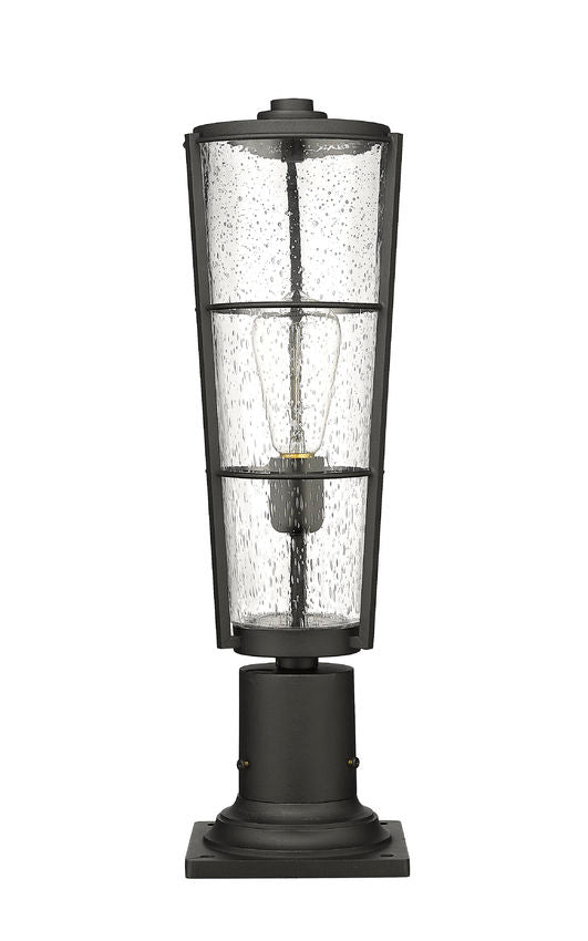 Z-Lite Helix 6" W x 21" H 1-Light Black Outdoor Pier Mounted Fixture and Square Pier Mount Hardware With Clear Seedy Glass Shade