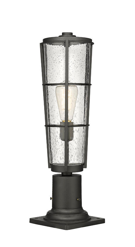 Z-Lite Helix 6" W x 21" H 1-Light Black Outdoor Pier Mounted Fixture and Square Pier Mount Hardware With Clear Seedy Glass Shade