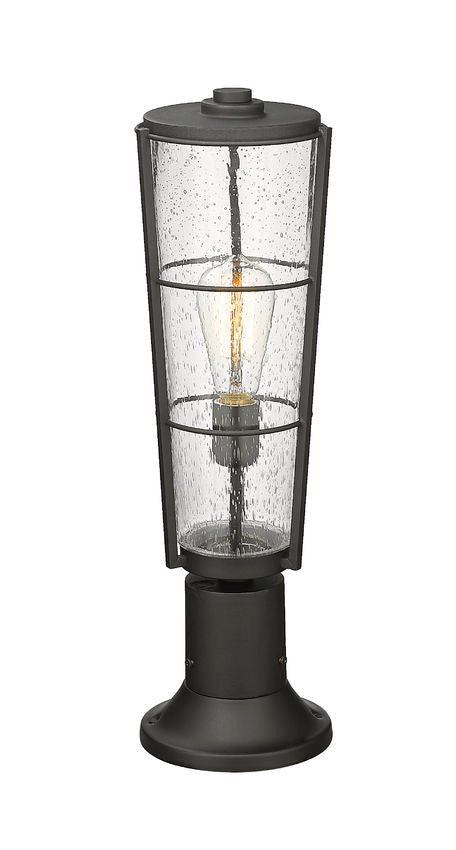 Z-Lite Helix 6" W x 22" H 1-Light Black Outdoor Pier Mounted Fixture and Round Pier Mount Hardware With Clear Seedy Glass Shade