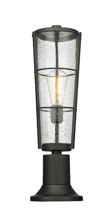 Z-Lite Helix 6" W x 22" H 1-Light Black Outdoor Pier Mounted Fixture and Round Pier Mount Hardware With Clear Seedy Glass Shade