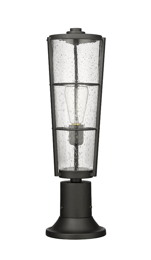 Z-Lite Helix 6" W x 22" H 1-Light Black Outdoor Pier Mounted Fixture and Round Pier Mount Hardware With Clear Seedy Glass Shade