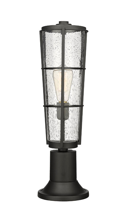 Z-Lite Helix 6" W x 22" H 1-Light Black Outdoor Pier Mounted Fixture and Round Pier Mount Hardware With Clear Seedy Glass Shade