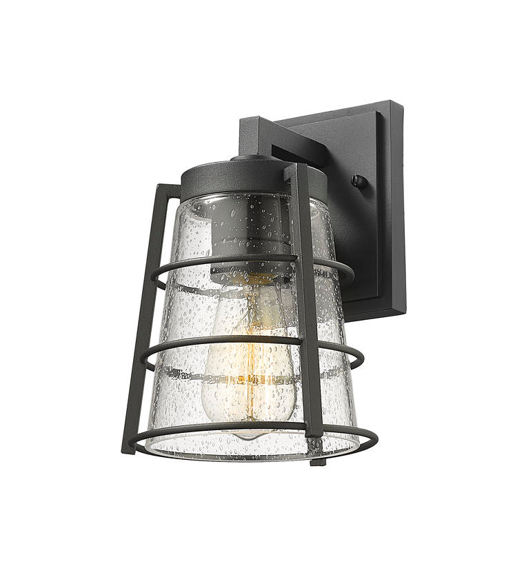 Z-Lite Helix 6" W x 9" H 1-Light Black Aluminum Outdoor Wall Sconce With Clear Seedy Glass Shade