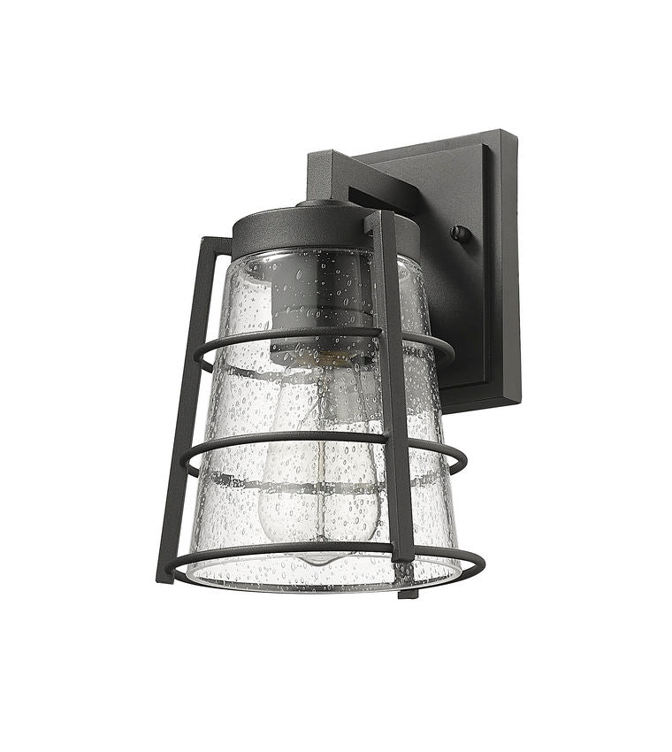 Z-Lite Helix 6" W x 9" H 1-Light Black Aluminum Outdoor Wall Sconce With Clear Seedy Glass Shade