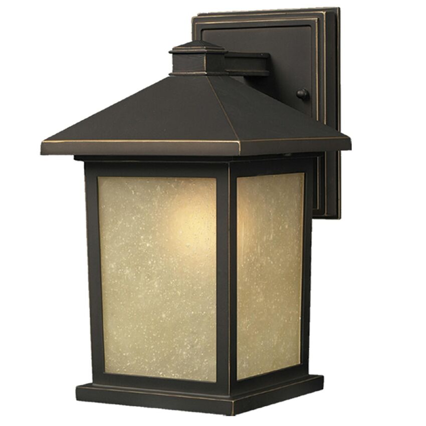 Z-Lite Holbrook 10" 1-Light Oil Rubbed Bronze Outdoor Wall Sconce With Tinted Seedy Glass Shade