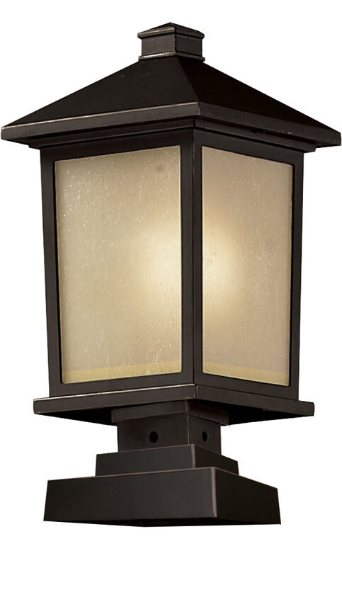 Z-Lite Holbrook 10" W x 20" H 1-Light Oil Rubbed Bronze Outdoor Post Mount Fixture and Square Pier Mount With Tinted Seedy Glass Shade