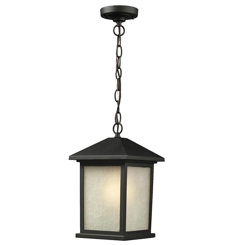 Z-Lite Holbrook 8" 1-Light Black Aluminum Outdoor Chain Mount Ceiling Fixture With White Seedy Glass Shade