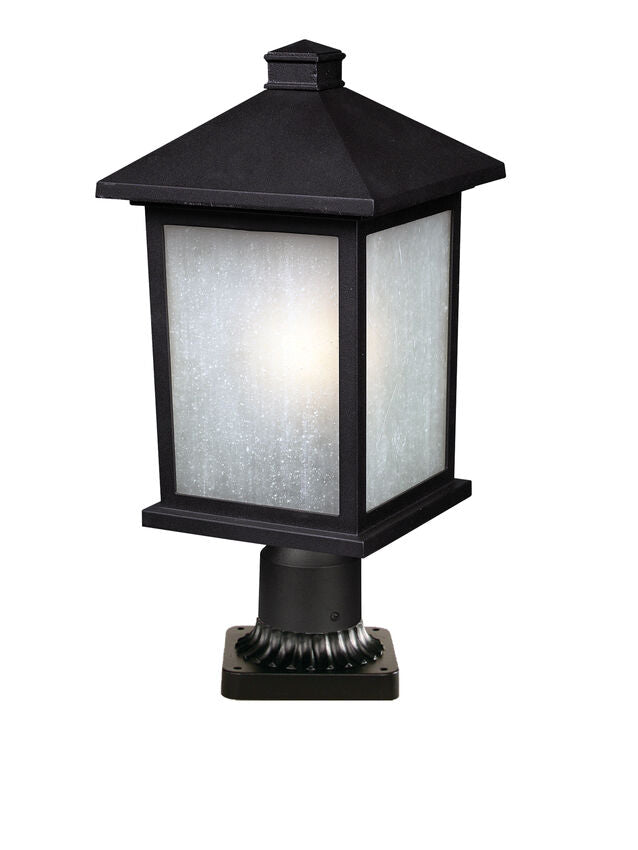 Z-Lite Holbrook 9" 1-Light Black Outdoor Pier Mounted Fixture With White Seedy Glass Shade