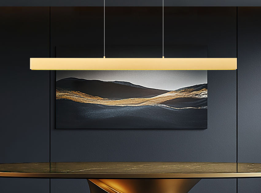 Z-Lite Hudson 55" 1 -Light LED-Integrated Gold Aluminum Frame Frosted Plastic Shade Linear Chandelier