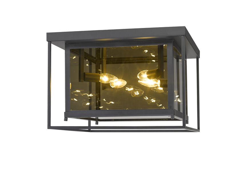 Z-Lite Infinity 16" 4-Light Misty Charcoal Flush Mount Lighting With Smoke Mirror Glass Shade