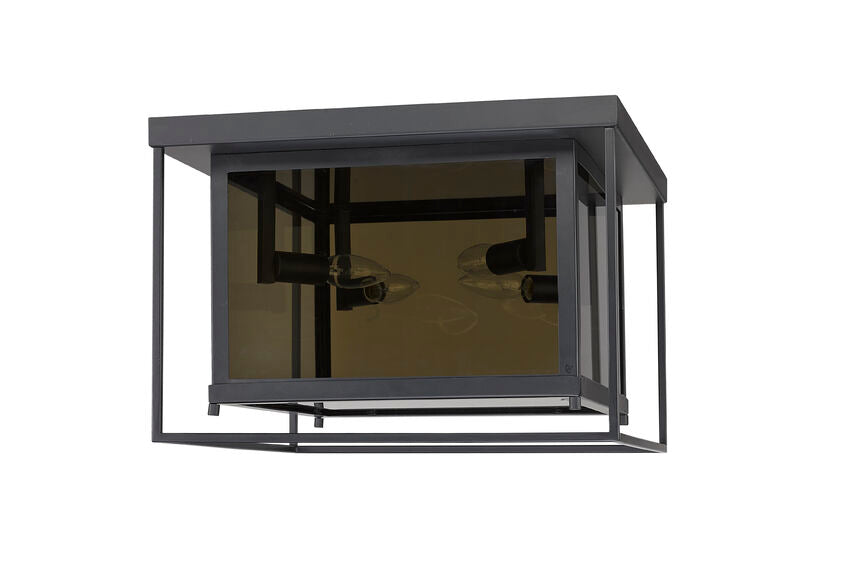 Z-Lite Infinity 16" 4-Light Misty Charcoal Flush Mount Lighting With Smoke Mirror Glass Shade