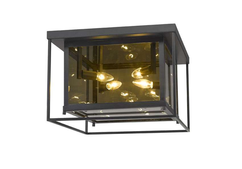 Z-Lite Infinity 16" 4-Light Misty Charcoal Flush Mount Lighting With Smoke Mirror Glass Shade