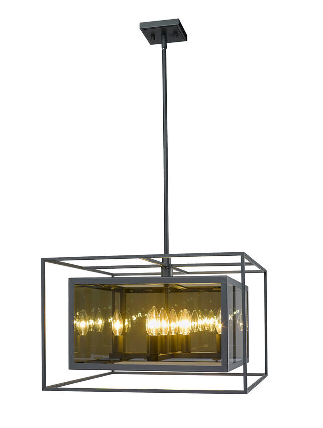Z-Lite Infinity 20" 8-Light Misty Charcoal Pendant Light With Smoke Mirror Glass Shade