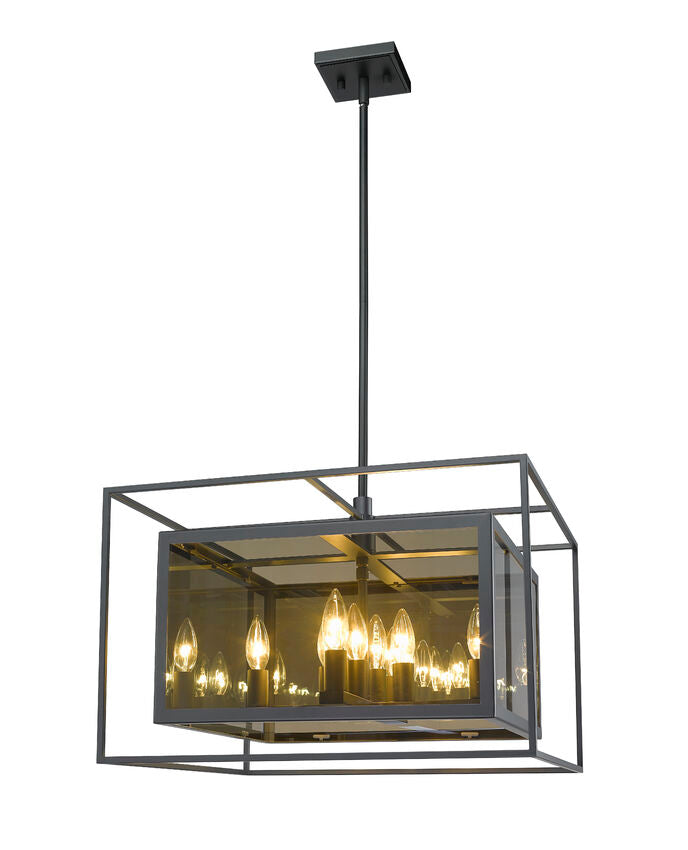 Z-Lite Infinity 20" 8-Light Misty Charcoal Pendant Light With Smoke Mirror Glass Shade