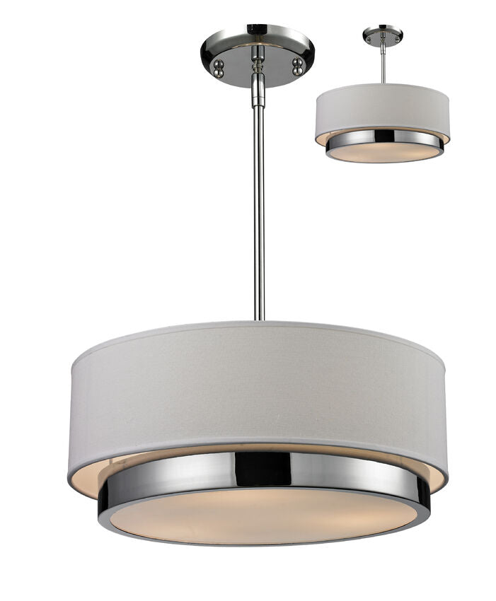 Z-Lite Jade 16" 3-Light Chrome Pendant Light With White Linen Fabric Shade