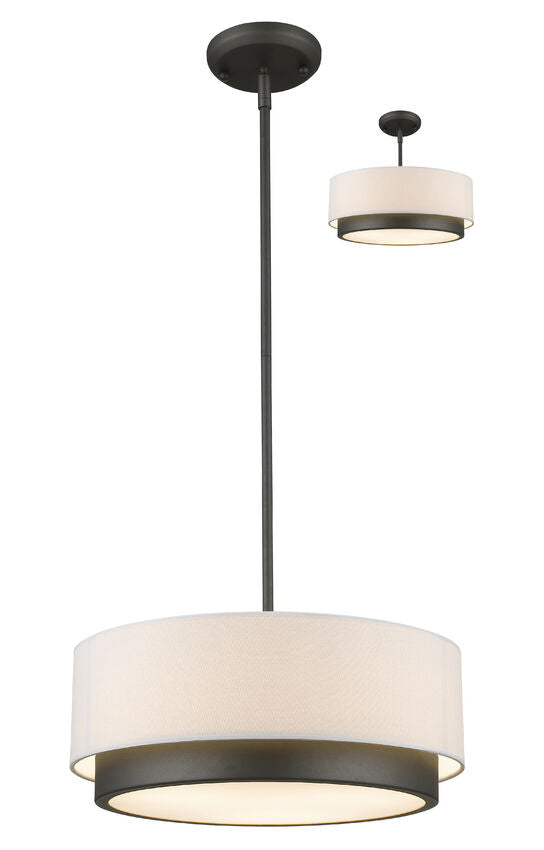 Z-Lite Jade 16" 3-Light Factory Bronze Pendant Light With White Linen Fabric Shade