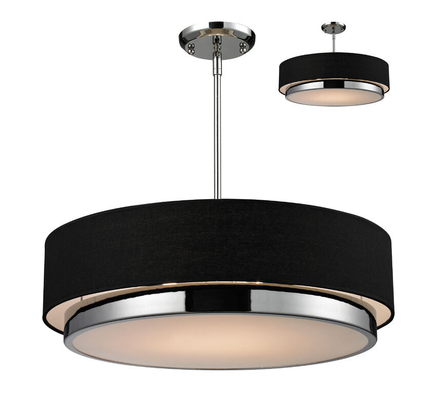 Z-Lite Jade 22" 3-Light Chrome Pendant Light With Black Fabric Shade