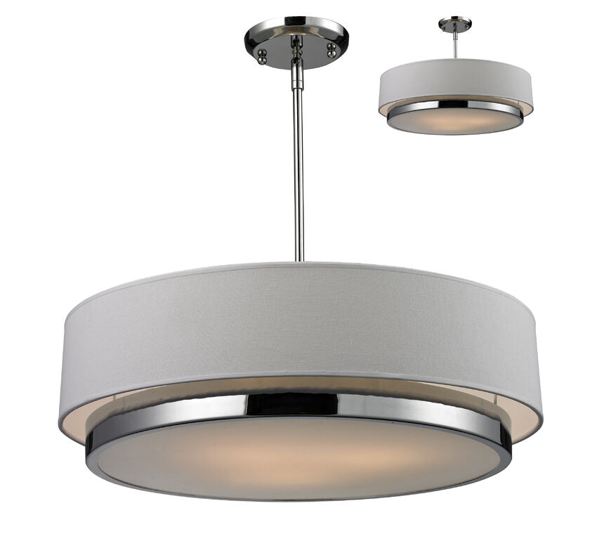 Z-Lite Jade 22" 3-Light Chrome Pendant Light With White Linen Fabric Shade